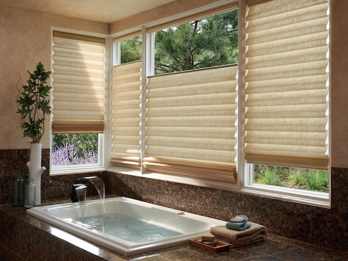 Shades with PowerView® Automation are ideal for windows over the bathtub.